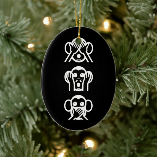 3 Wise Monkeys Emoji Small kerststop Keramisch Ornament (Boom)