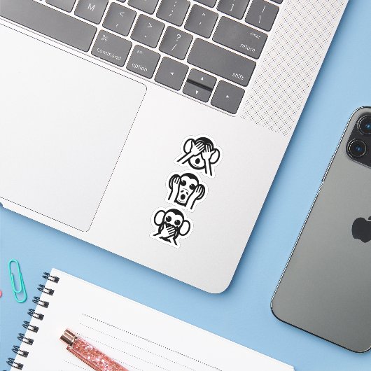 3 Wise Monkeys Emoji Sticker (Laptop met iPhone)
