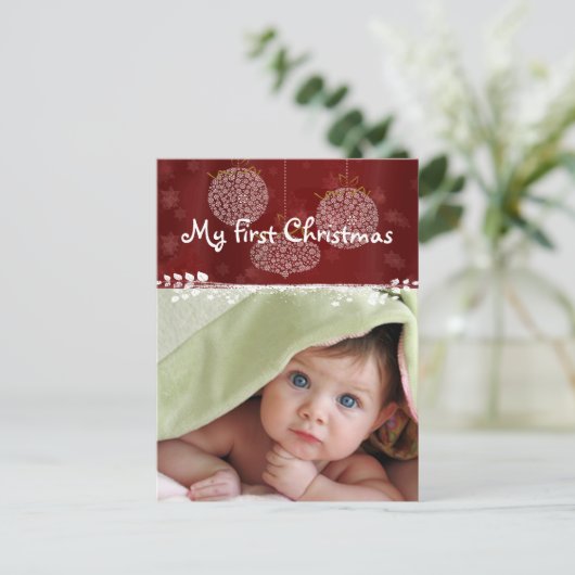 3 Witte Ornamenten Eerste Kerstmis Foto Briefkaart (Staand voorkant)