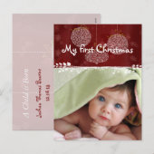 3 Witte Ornamenten Eerste Kerstmis Foto Briefkaart (Voorkant / Achterkant)