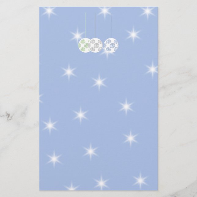 3 Witte Zwemige kerstbollen. Op blauw. (Voorkant)