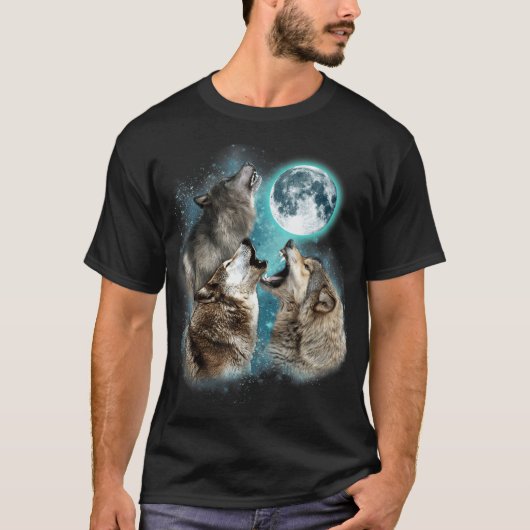 3 Wolf Moon Howling Wolf Head Wolven T-shirt (Voorkant)