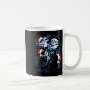 3 wolven huilen onder maan kerst santa wolf L Koffiemok