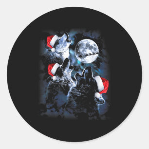 3 wolven huilen onder maan Kerstman kerst wolf L Ronde Sticker