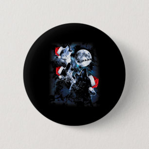 3 wolven huilen onder maan kerstmis kerstman wolf ronde button 5,7 cm