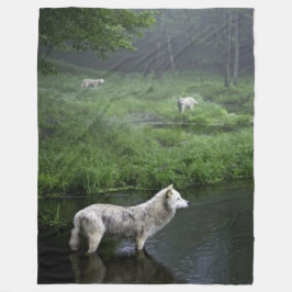 3 WOLVES FLEECE DEKEN
