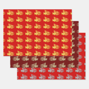 3 WP Chinese papieren rattenvruchten Kies Kleur Inpakpapier Vel