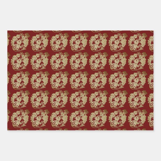 3 WP Chinese papiersnit Rat met druivenKies Kleur Inpakpapier Vel (Voorkant 2)