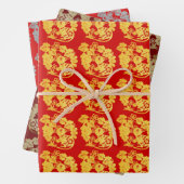 3 WP Chinese papiersnit Rat met druivenKies Kleur Inpakpapier Vel (In situ)