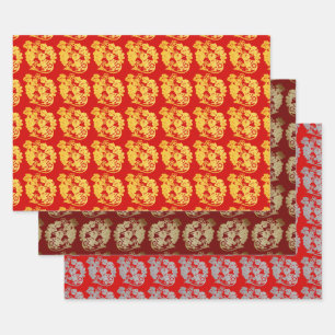 3 WP Chinese papiersnit Rat met druivenKies Kleur Inpakpapier Vel