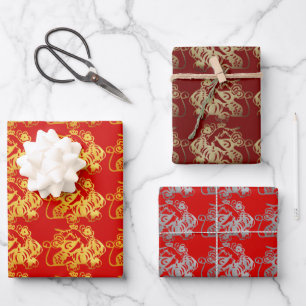 3 WP Chinese papiersnit Rat met fruit Kies Kleur Inpakpapier Vel