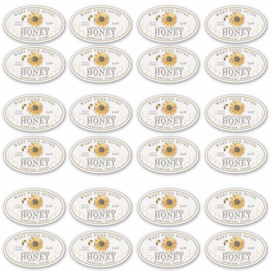 3 x 2"Zonnebloem en Bee Waterdicht Honing Label (Voorkant)