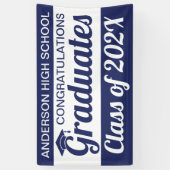 3 x 5' blauw en wit gefeliciteerd afgestudeerden spandoek (Verticaal)