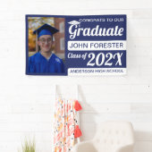3' x 5' Blue & White-congraties Afstuderen met fot Spandoek (Insitu)