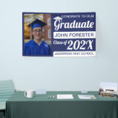 3' x 5' Blue & White-congraties Afstuderen met fot Spandoek (Beurs)