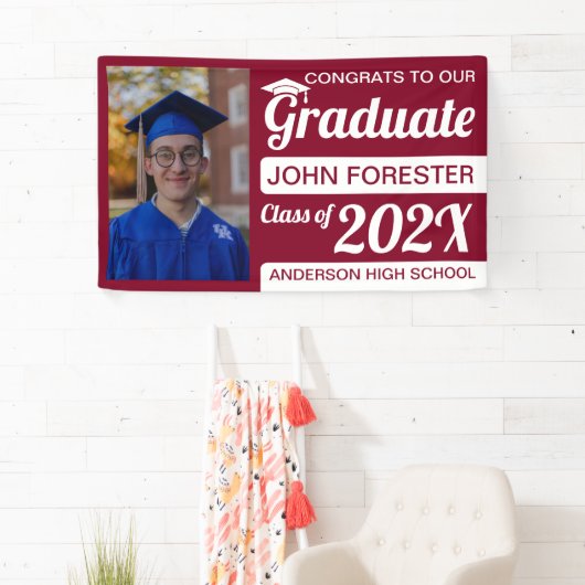 3' x 5' Rood & wit, Afstuderen met foto Spandoek (Insitu)