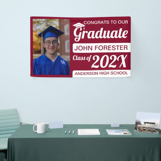 3' x 5' Rood & wit, Afstuderen met foto Spandoek (Beurs)