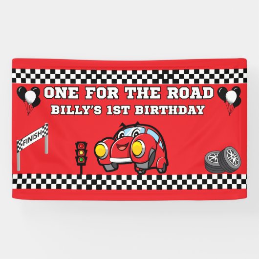  3' X 5' VINYL RODE AUTO KINDEREN 1E VERJAARDAG SPANDOEK (Horizontaal)