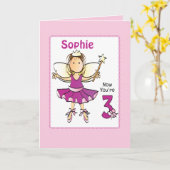3 Year Old Cute Ballerina Cartoon Pink Birthday   Kaart (Gele Bloem)