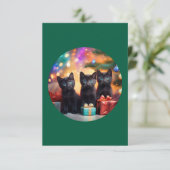 3 Young Blue Eyed Black Kittens Kerstscène Bedankkaart (Staand voorkant)