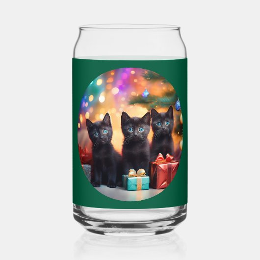 3 Young Blue Eyed Black Kittens Kerstscène Blikvorm Glas (Achterkant)