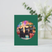 3 Young Blue Eyed Black Kittens Kerstscène Kaart (Staand voorkant)