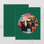 3 Young Blue Eyed Black Kittens Kerstscène Kaart (Voorkant / Achterkant)