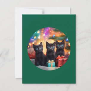 3 Young Blue Eyed Black Kittens Kerstscène Kaart