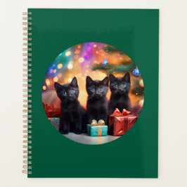 3 Young Blue Eyed Black Kittens Kerstscène Planner