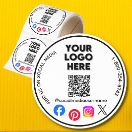 3 Zakelijk Bedankt Logo QR Sociale Media Ronde Sticker