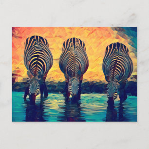 3 Zebras Oorspronkelijk Abstract oerwoud safari Briefkaart