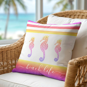 3 zeepaarden roze paarse ombre strand levensstijl  kussen