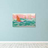 3 zeilboten op het water - Mixed Media art Canvas Afdruk (Insitu (Houten vloer))