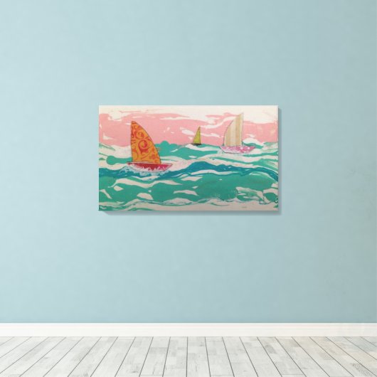 3 zeilboten op het water - Mixed Media art Canvas Afdruk (Insitu (Houten vloer))