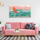 3 zeilboten op het water - Mixed Media art Canvas Afdruk (Insitu (Woonkamer))