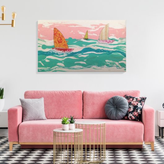3 zeilboten op het water - Mixed Media art Canvas Afdruk (Insitu (Woonkamer))