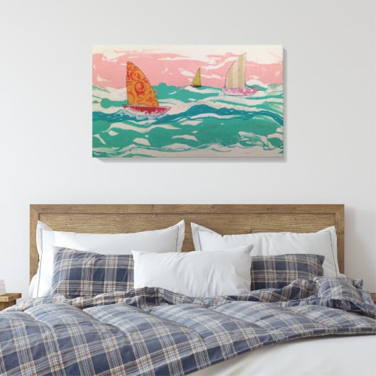 3 zeilboten op het water - Mixed Media art Canvas Afdruk (Insitu (Slaapkamer))