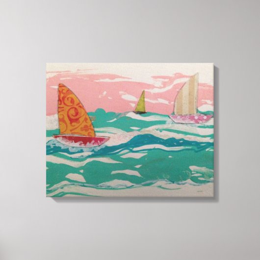 3 zeilboten op het water - Mixed Media kunst Canvas Afdruk (Voorkant)