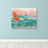 3 zeilboten op het water - Mixed Media kunst Canvas Afdruk (Insitu (Houten vloer))