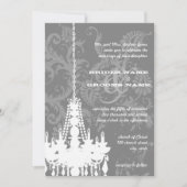 3 Zilveren en grijze luchters Damask Wedding Invit Kaart (Voorkant)