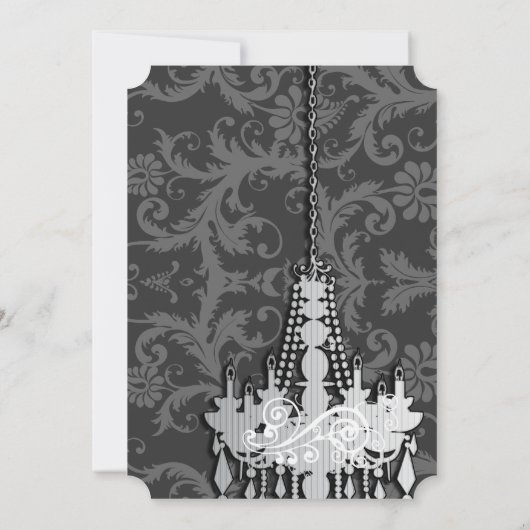 3 Zilveren en grijze luchters Damask Wedding Invit Kaart (Achterkant)