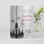 3 Zilveren en zwarte luchters Damask Wedding Invit Kaart (Staand voorkant)