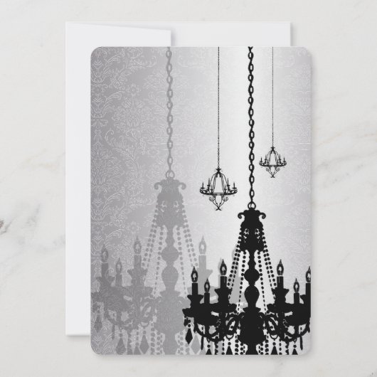 3 Zilveren en zwarte luchters Damask Wedding Invit Kaart (Achterkant)