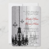 3 Zilveren en zwarte luchters Damask Wedding Invit Kaart (Voorkant)