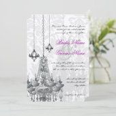 3 Zilveren en zwarte luchters Damask Wedding Invit Kaart (Staand voorkant)