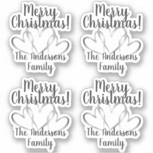 3 Zilveren harten Vrolijke Kerstmis Gepersonalisee Sticker