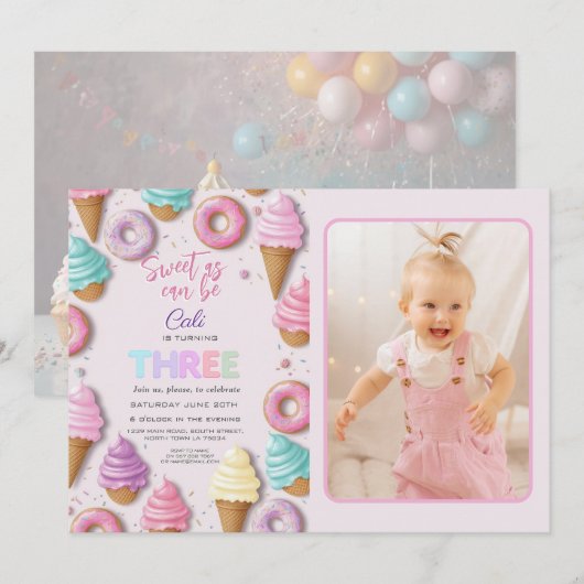 3 Zoet als een meisje 3e verjaardag Kaart (Voorkant / Achterkant)