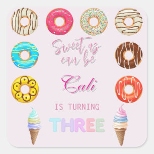 3 Zoet als een meisje 3e verjaardag Vierkante Sticker