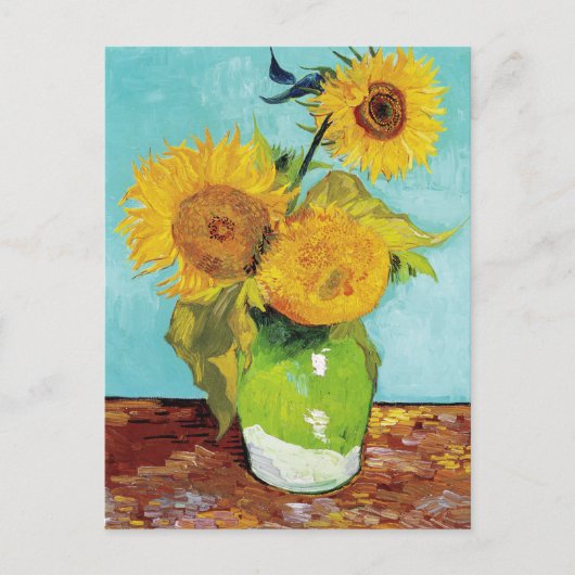 3 Zonnebloemen in een Vase door het Van Gogh Brief Briefkaart (Voorkant)