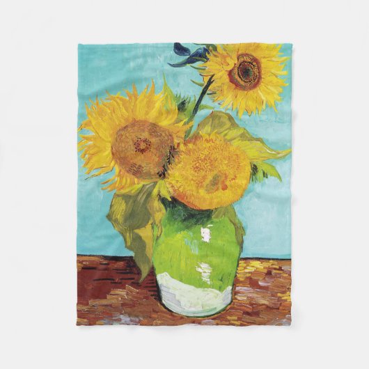 3 Zonnebloemen in een Vase, Van Gogh Fleece Blanke (Voorkant)